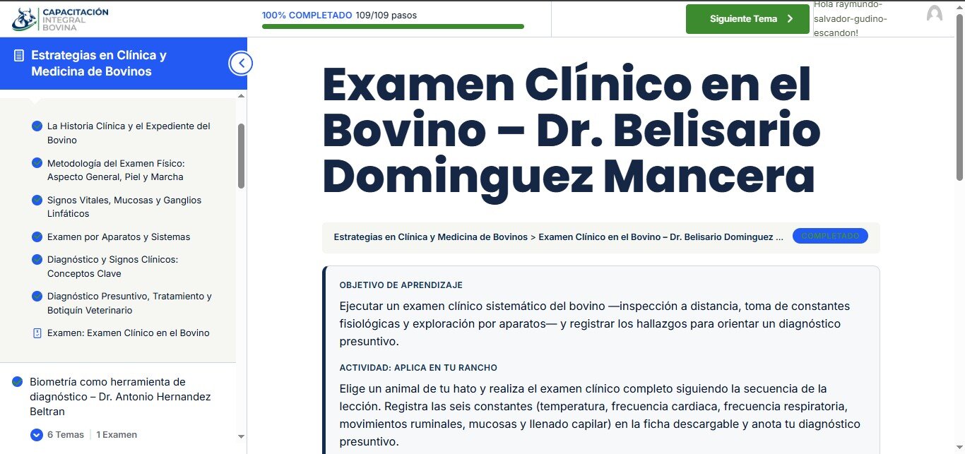 Captura de una lección dentro de la plataforma de Academia CIB, con el progreso del curso y el contenido de la clase